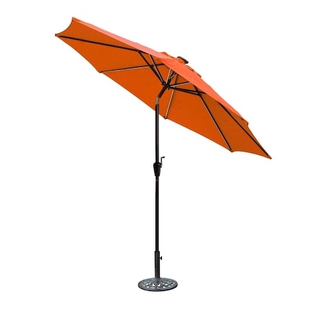 Jeco 9 ft. Aluminum Umbrella with Crank & Solar Guide Tubes - Brown Pole & Orange Fabric OF-UB109